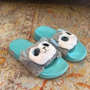 Ty Kids Plush Animal Slide Sandals - Aqua and Gray